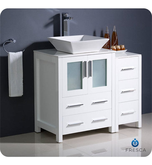 Fresca Torino 36 White Modern Bathroom Cabinets w/ Top & Vessel Sink