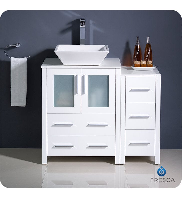 Fresca Torino 36 White Modern Bathroom Cabinets w/ Top & Vessel Sink