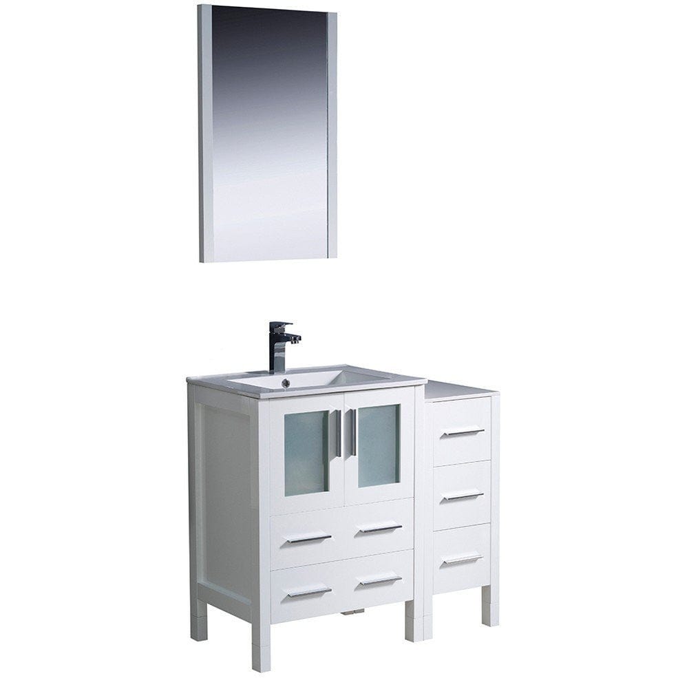 Fresca Torino 36" White Modern Bathroom Vanity w/ Side Cabinet & Integrated Sink