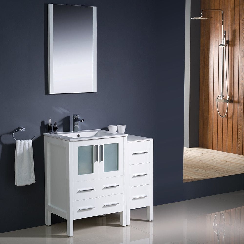 Fresca Torino 36 White Modern Bathroom Vanity w/ Side Cabinet & Integrated Sink