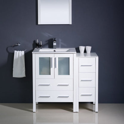 Fresca Torino 36 White Modern Bathroom Vanity w/ Side Cabinet & Integrated Sink