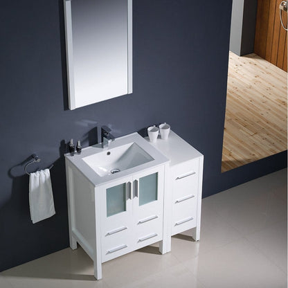 Fresca Torino 36 White Modern Bathroom Vanity w/ Side Cabinet & Integrated Sink