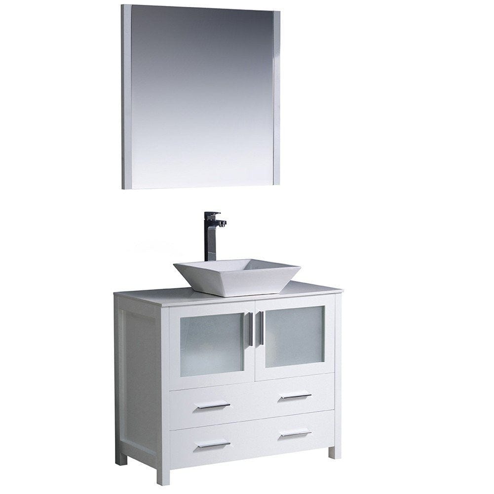 Fresca Torino 36" White Modern Bathroom Vanity w/ Vessel Sink 