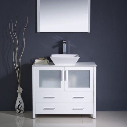 Fresca Torino 36 White Modern Bathroom Vanity w/ Vessel Sink