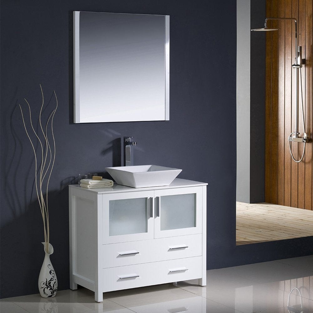 Fresca Torino 36 White Modern Bathroom Vanity w/ Vessel Sink