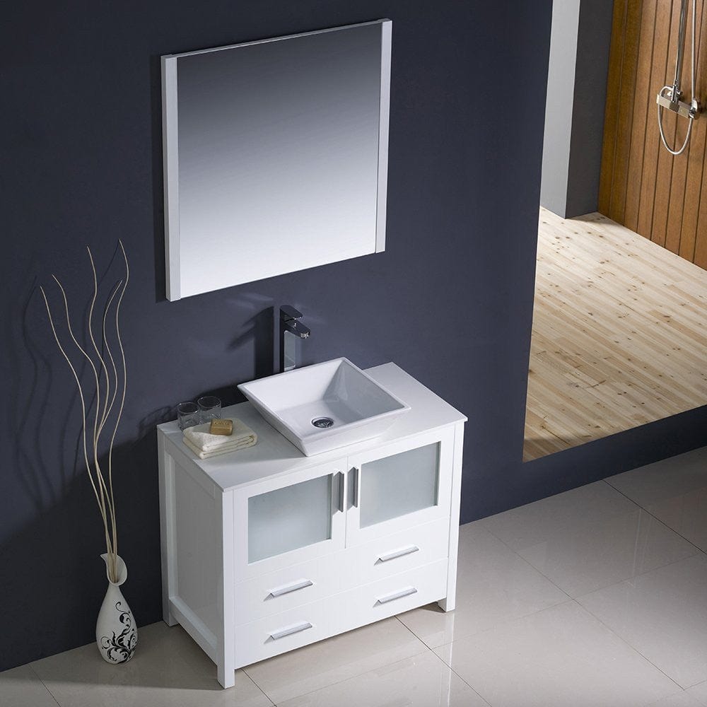 Fresca Torino 36 White Modern Bathroom Vanity w/ Vessel Sink