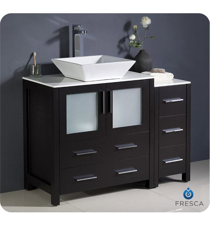 Fresca Torino 42 Espresso Modern Bathroom Cabinets w/ Top & Vessel Sink