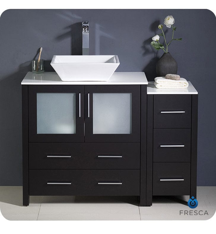 Fresca Torino 42 Espresso Modern Bathroom Cabinets w/ Top & Vessel Sink