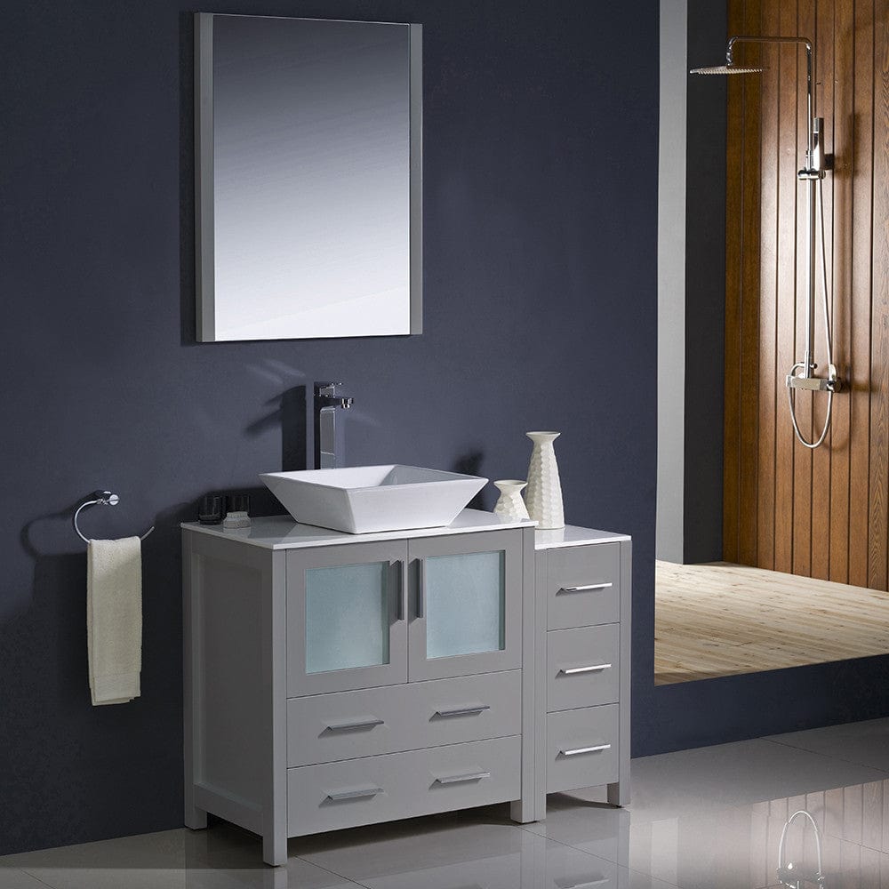 Fresca Torino 42 Gray Modern Bathroom Vanity w/ Side Cabinet & Vessel Sink