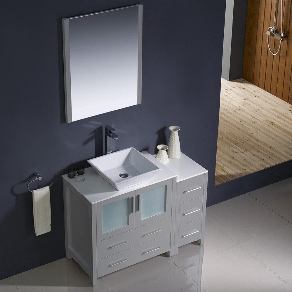 Fresca Torino 42 Gray Modern Bathroom Vanity w/ Side Cabinet & Vessel Sink