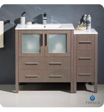 Fresca Torino 42 Gray Oak Modern Bathroom Cabinets w/ Integrated Sink