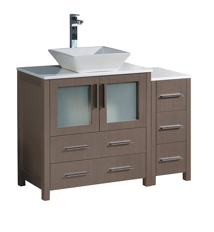 Fresca Torino 42" Gray Oak Modern Bathroom Cabinets w/ Top & Vessel Sink