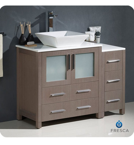 Fresca Torino 42 Gray Oak Modern Bathroom Cabinets w/ Top & Vessel Sink