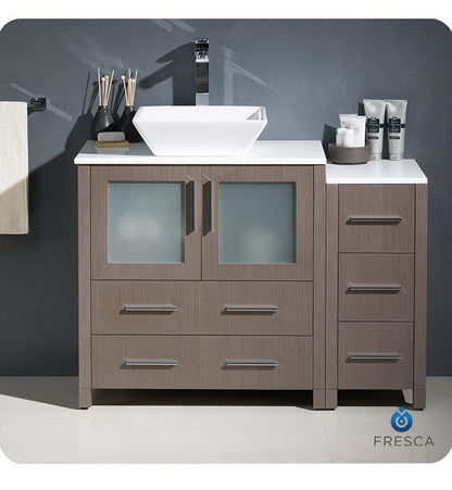 Fresca Torino 42 Gray Oak Modern Bathroom Cabinets w/ Top & Vessel Sink