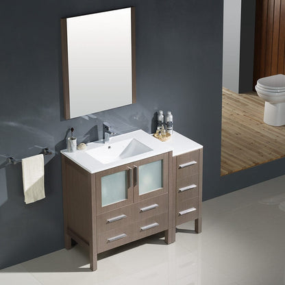 Fresca Torino 42 Gray Oak Modern Bathroom Vanity w/ Side Cabinet & Integrated Sink