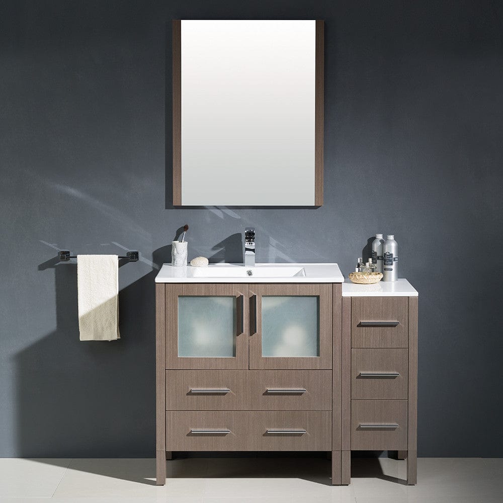 Fresca Torino 42 Gray Oak Modern Bathroom Vanity w/ Side Cabinet & Integrated Sink