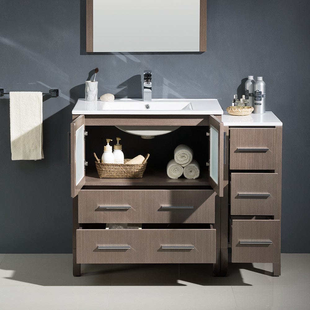 Fresca Torino 42 Gray Oak Modern Bathroom Vanity w/ Side Cabinet & Integrated Sink