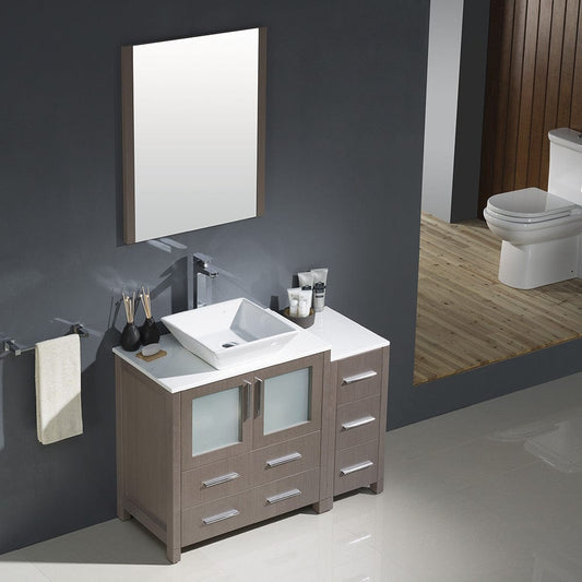 Fresca Torino 42 Gray Oak Modern Bathroom Vanity w/ Side Cabinet & Vessel Sink