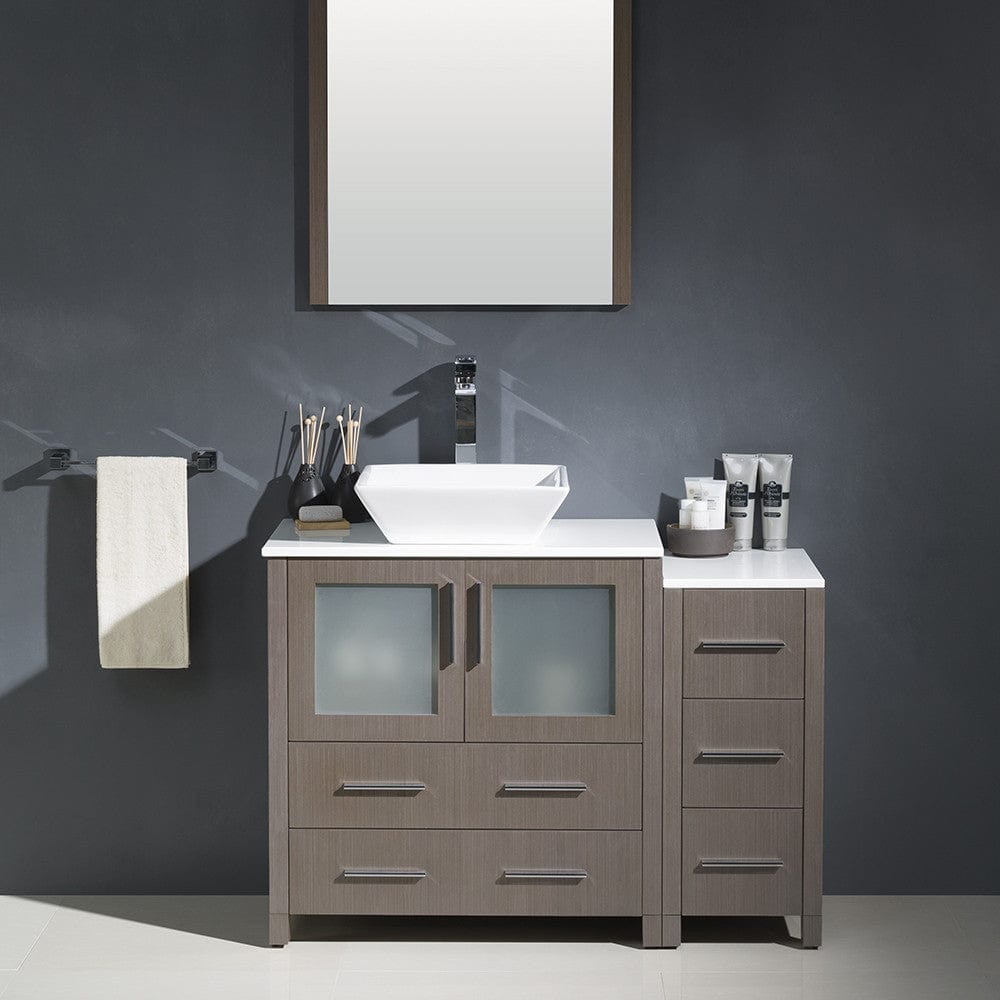 Fresca Torino 42 Gray Oak Modern Bathroom Vanity w/ Side Cabinet & Vessel Sink