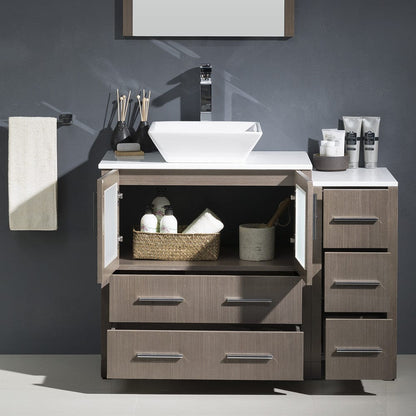 Fresca Torino 42 Gray Oak Modern Bathroom Vanity w/ Side Cabinet & Vessel Sink