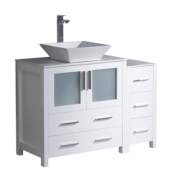 Fresca Torino 42 White Modern Bathroom Cabinets w/ Top & Vessel Sink