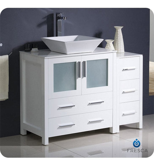 Fresca Torino 42 White Modern Bathroom Cabinets w/ Top & Vessel Sink