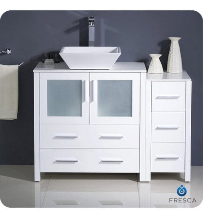 Fresca Torino 42 White Modern Bathroom Cabinets w/ Top & Vessel Sink