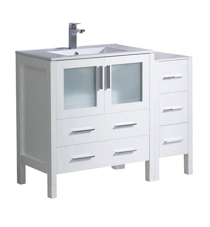 Fresca Torino 42" White Modern Bathroom Cabinets w/ Tops & Integrated Sink