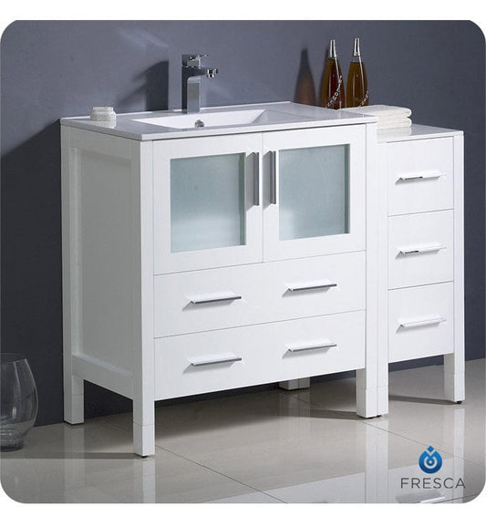 Fresca Torino 42 White Modern Bathroom Cabinets w/ Tops & Integrated Sink