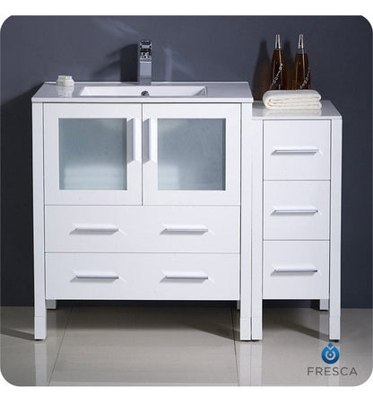 Fresca Torino 42 White Modern Bathroom Cabinets w/ Tops & Integrated Sink