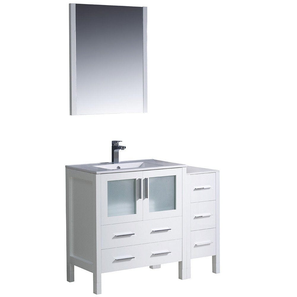 Fresca Torino 42" White Modern Bathroom Vanity w/ Side Cabinet & Integrated Sink