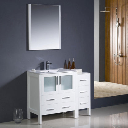 Fresca Torino 42 White Modern Bathroom Vanity w/ Side Cabinet & Integrated Sink