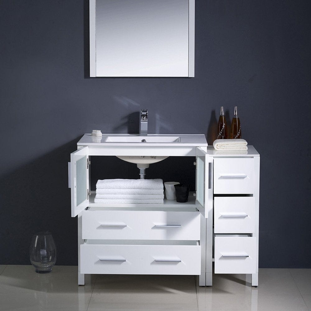 Fresca Torino 42 White Modern Bathroom Vanity w/ Side Cabinet & Integrated Sink