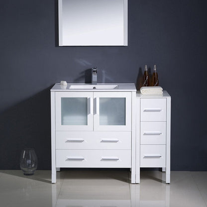 Fresca Torino 42 White Modern Bathroom Vanity w/ Side Cabinet & Integrated Sink