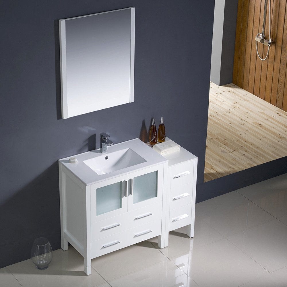 Fresca Torino 42 White Modern Bathroom Vanity w/ Side Cabinet & Integrated Sink