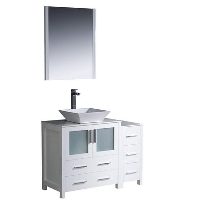 Fresca Torino 42" White Modern Bathroom Vanity w/ Side Cabinet & Vessel Sink