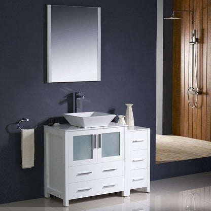 Fresca Torino 42 White Modern Bathroom Vanity w/ Side Cabinet & Vessel Sink