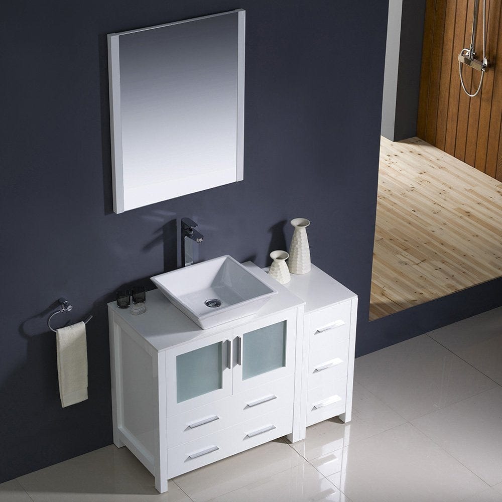 Fresca Torino 42 White Modern Bathroom Vanity w/ Side Cabinet & Vessel Sink