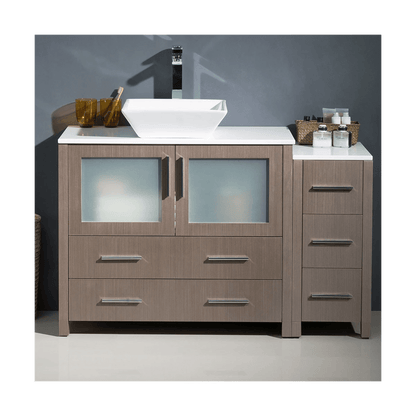 Fresca Torino 47-3/4" Gray Oak Free Standing Vanity with Ceramic Vanity Top, and Single Vessel Sink