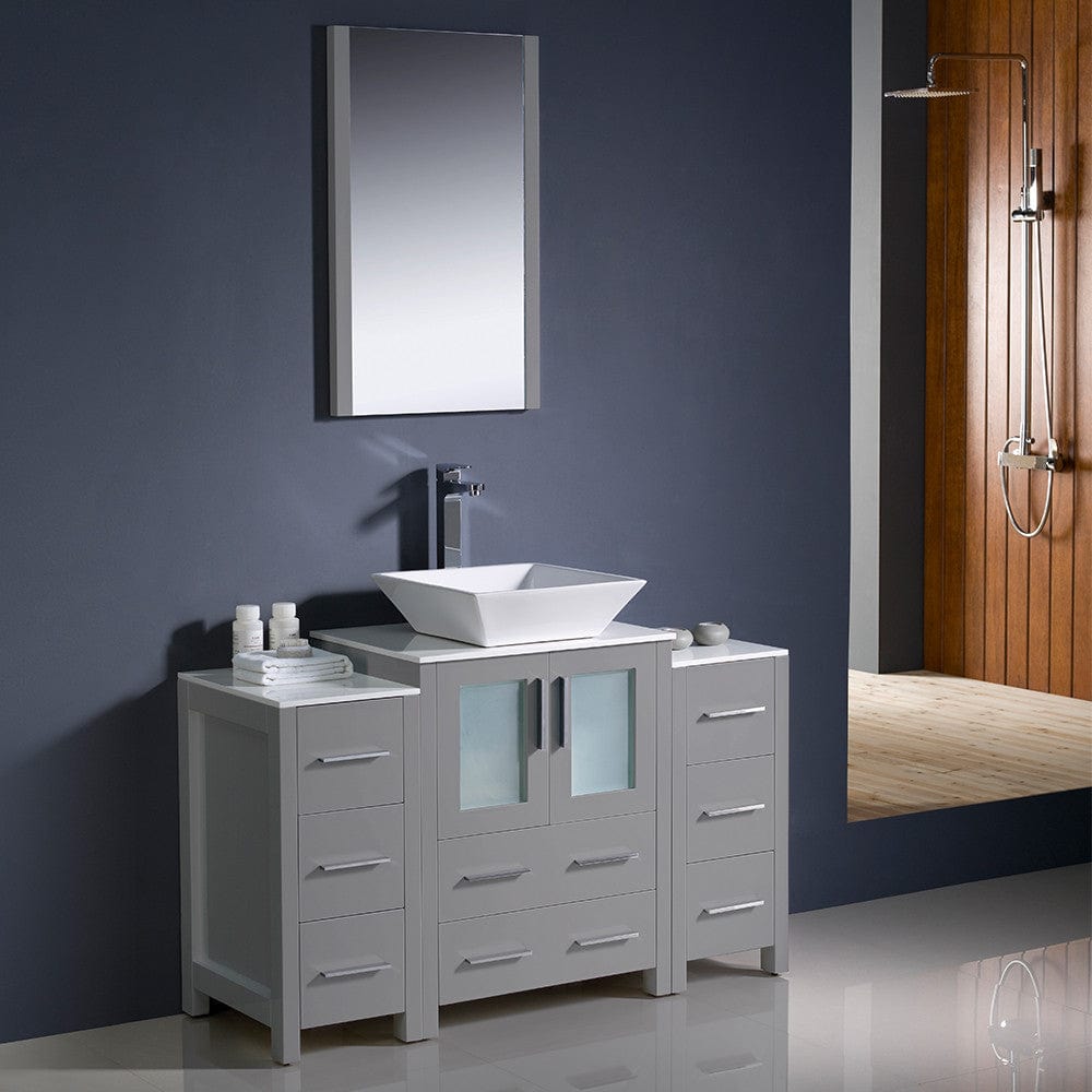 Fresca Torino 48 Gray Modern Bathroom Vanity w/ 2 Side Cabinets & Vessel Sink