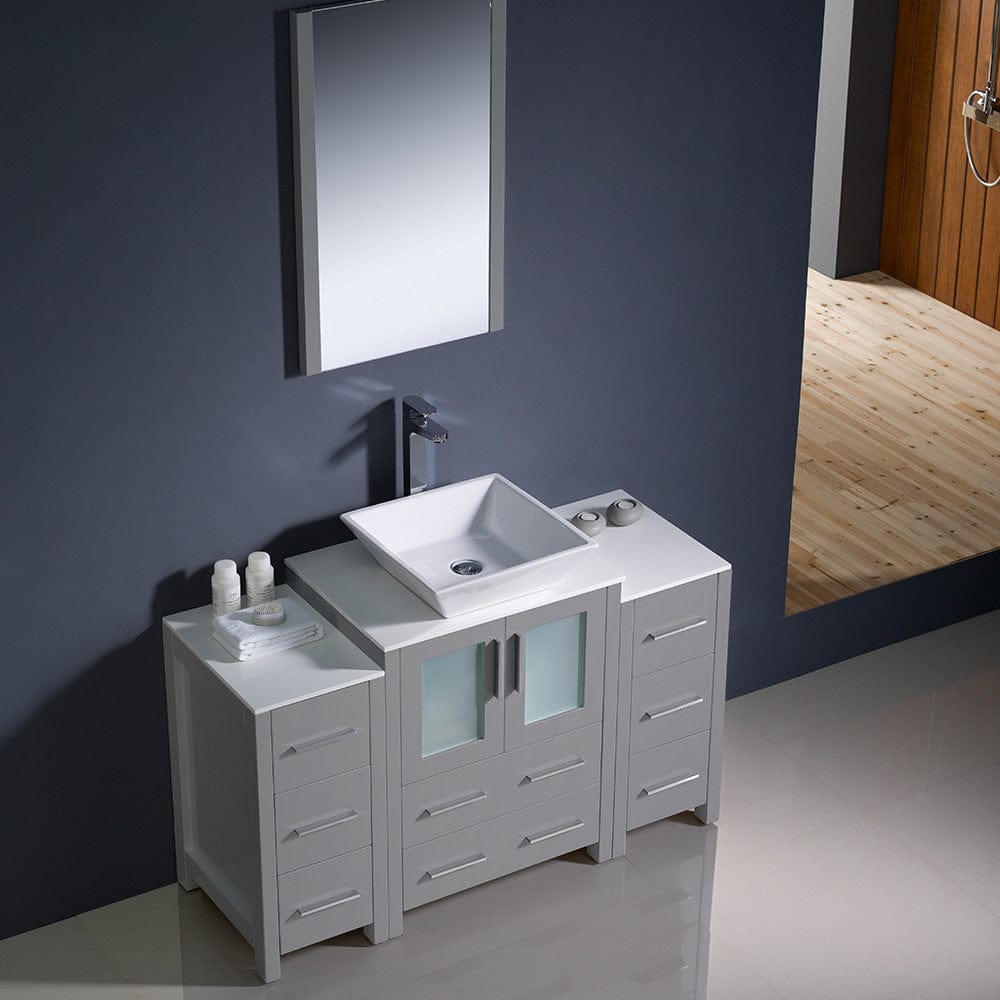 Fresca Torino 48 Gray Modern Bathroom Vanity w/ 2 Side Cabinets & Vessel Sink