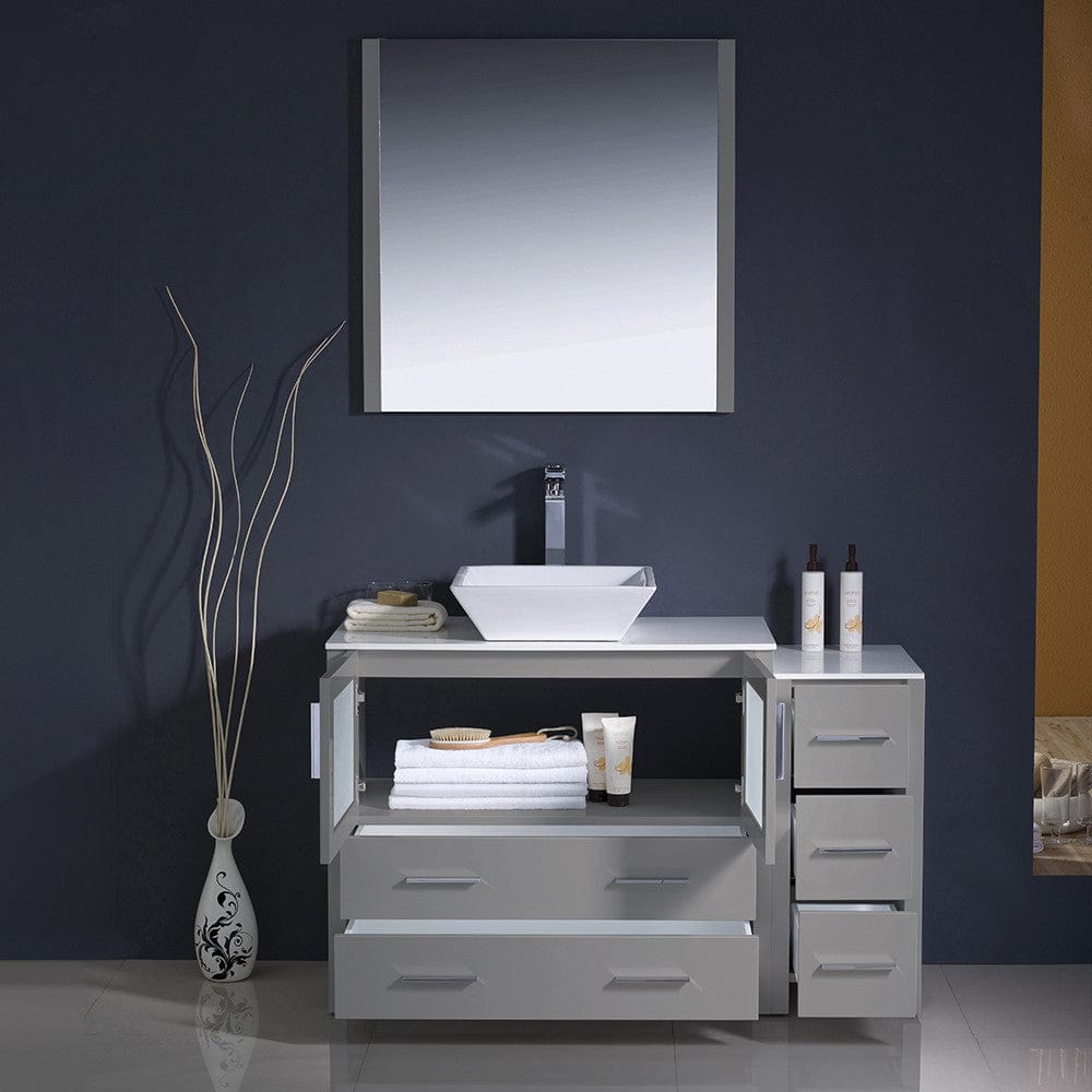 Fresca Torino 48 Gray Modern Bathroom Vanity w/ Side Cabinet & Vessel Sink