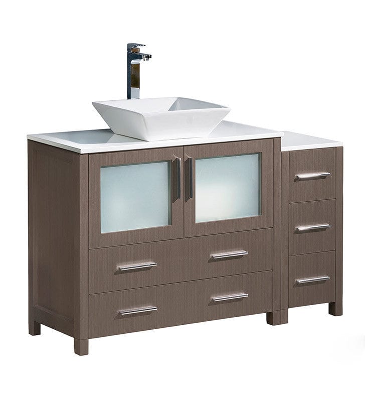 Fresca Torino 48" Gray Oak Modern Bathroom Cabinets w/ Top & Vessel Sink