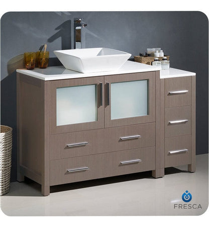 Fresca Torino 48 Gray Oak Modern Bathroom Cabinets w/ Top & Vessel Sink