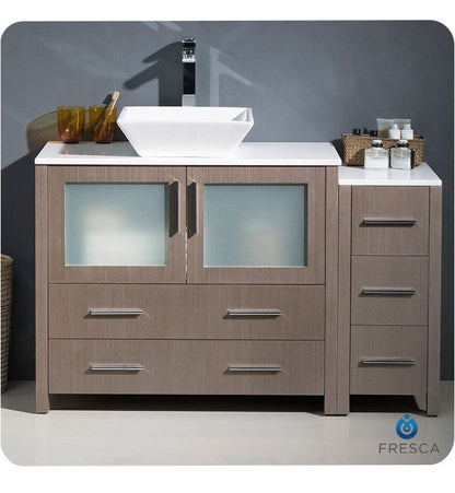 Fresca Torino 48 Gray Oak Modern Bathroom Cabinets w/ Top & Vessel Sink