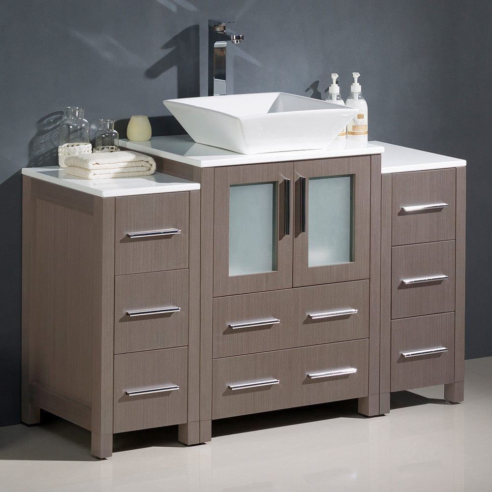 Fresca Torino 48 Gray Oak Modern Bathroom Cabinets w/ Top & Vessel Sink