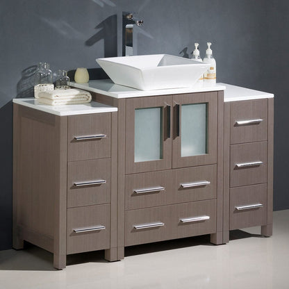 Fresca Torino 48 Gray Oak Modern Bathroom Cabinets w/ Top & Vessel Sink