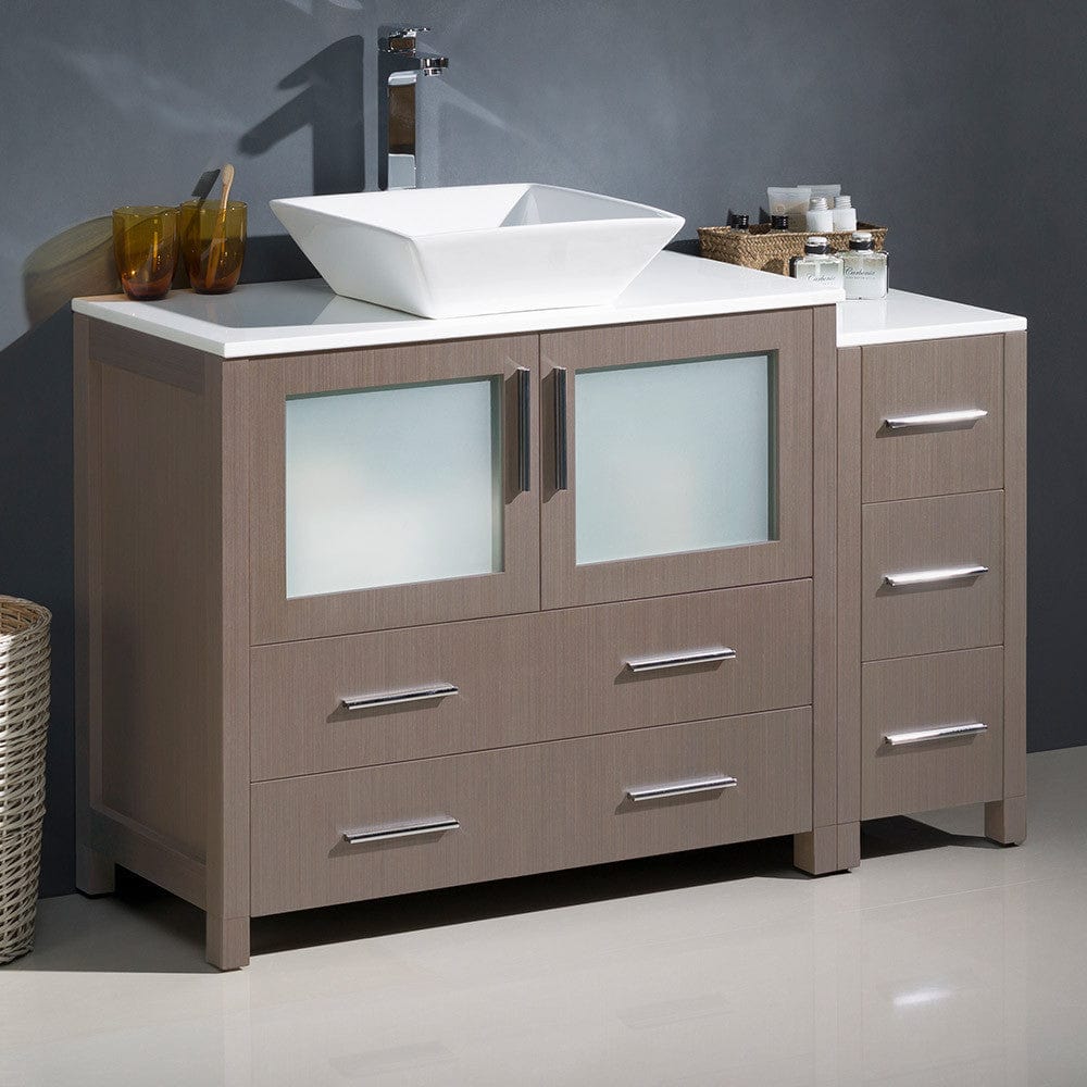 Fresca Torino 48 Gray Oak Modern Bathroom Cabinets w/ Top & Vessel Sink