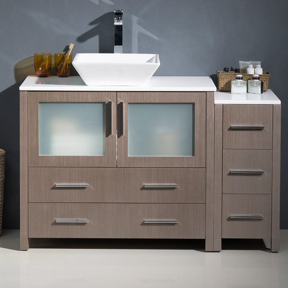 Fresca Torino 48 Gray Oak Modern Bathroom Cabinets w/ Top & Vessel Sink