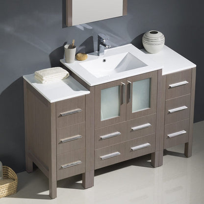 Fresca Torino 48 Gray Oak Modern Bathroom Vanity w/ 2 Side Cabinets & Integrated Sink